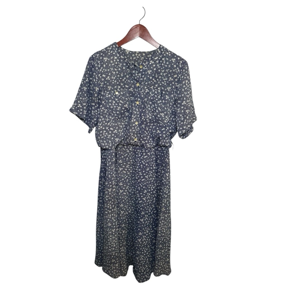 Vintage Floral Blue and White A-Line Peplum Midi Dress 10